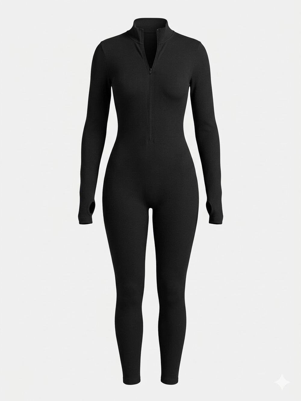 OQQ Ribbed Half Zip Mock Neck Jumpsuit Ladies Size XL Black Long Sleeve New Fit